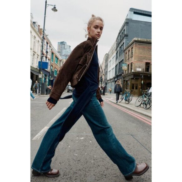 ZARA SUEDE LEATHER BOMBER JACKET WITH POCKETS - Picture 4 of 10